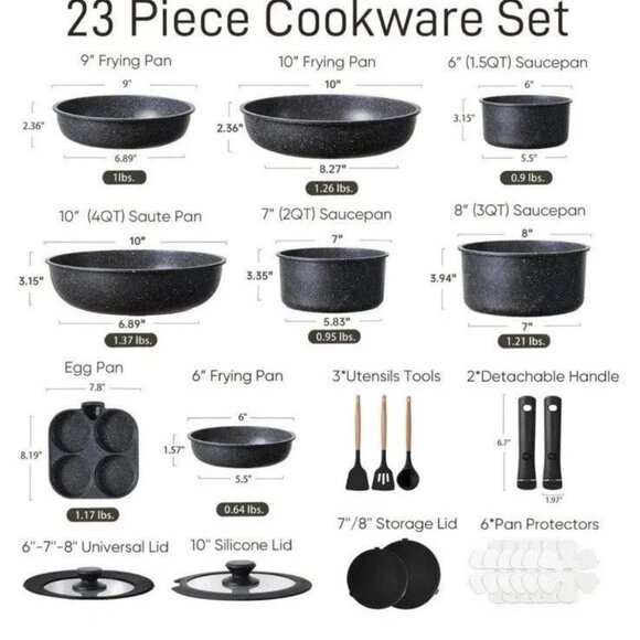 Carote 23pcs Cookware Set | Ceramic Non Stick Pots and Pans | Detachable Handles - Picture 2 of 7